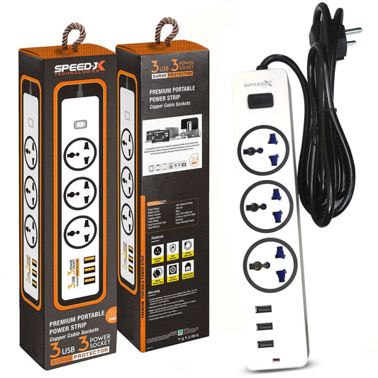 303pu Speed-X Premium Portable Power Strip 3socket+3usb Port CABEL LENGTH 2M