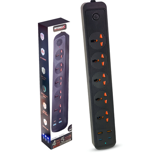 504pu Speed-X Premium Portable Power Strip 5socket+2usb Port+2 TYPE C USB CABEL LENGTH 2M
