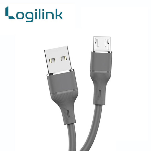 LOGILINK USB TO MICRO SILICONE FAST CHARGING DATA CABLE 1M (1 YEAR WARRANTY) GREY